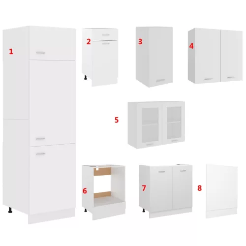  8 részes fehér forgácslap konyhai szekrénygarnitúra