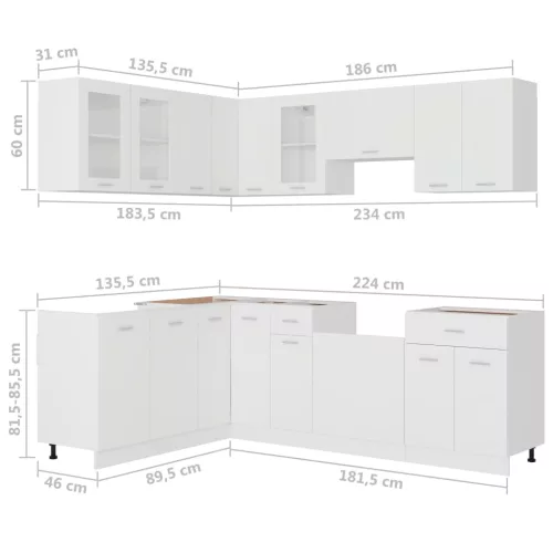  Lyon 11 részes fehér forgácslap konyhai szekrénygarnitúra