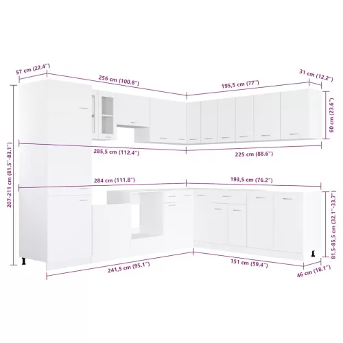  Lyon 14 részes fehér forgácslap konyhai szekrénygarnitúra