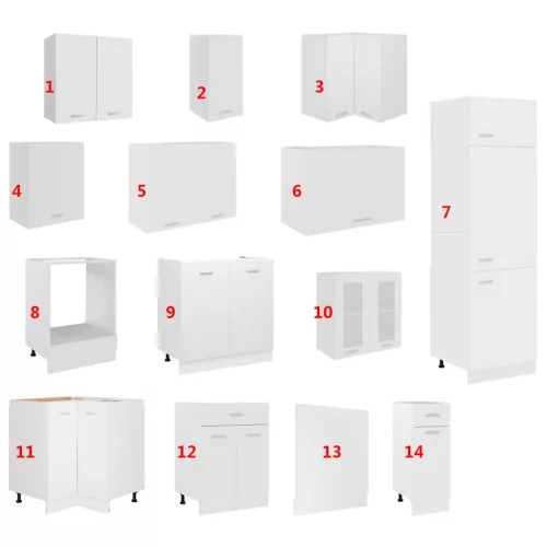  Lyon 14 részes fehér forgácslap konyhai szekrénygarnitúra