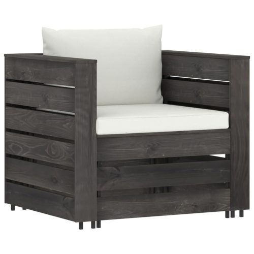  2 részes szürke impregnált fa kerti társalgó párnákkal