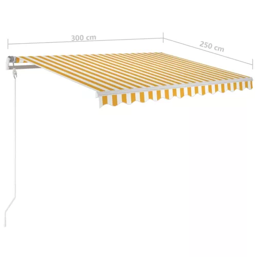  sárga-fehér szélérzékelős és LED-es napellenző 300x250 cm