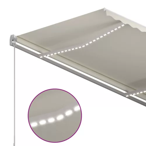  krémszínű kézzel kihúzható LED-es napellenző 350 x 250 cm