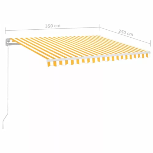  sárga és fehér kézzel kihúzható LED-es napellenző 350 x 250 cm