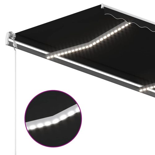  antracitszürke szélérzékelős és LED-es napellenző 350 x 250 cm