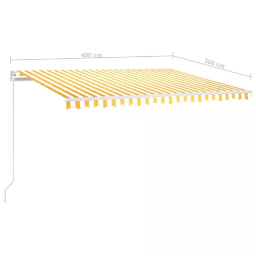  sárga és fehér kézzel kihúzható LED-es napellenző 400 x 300 cm