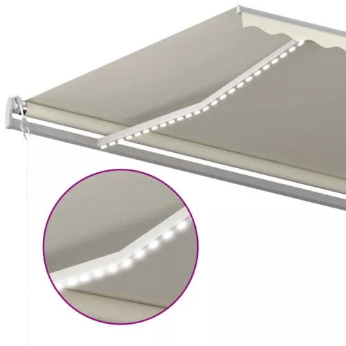  krémszínű automata szélérzékelős és LED-es napellenző 500x300cm