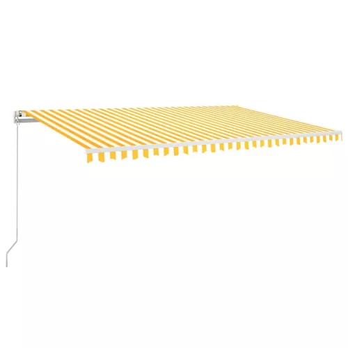  sárga-fehér szélérzékelős és LED-es napellenző 500 x 300 cm