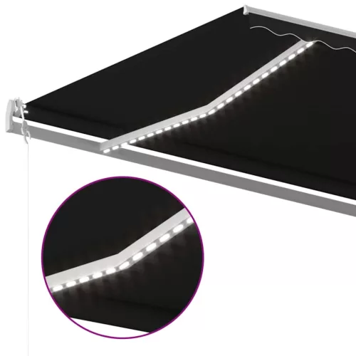  antracitszürke szélérzékelős és LED-es napellenző 500x300 cm