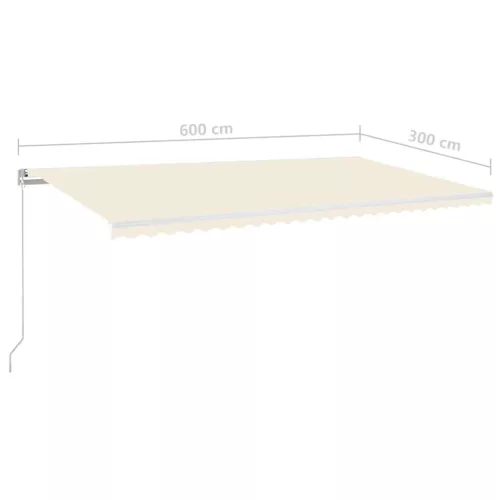  krémszínű kézzel kihúzható LED-es napellenző 600 x 300 cm