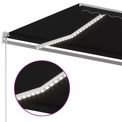  antracitszürke kézzel behúzható LED-es napellenző 600x300 cm