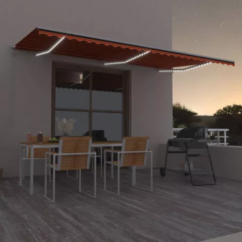  narancs és barna kézzel kihúzható LED-es napellenző 600x300 cm