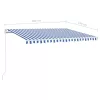 kék és fehér kézzel kihúzható LED-es napellenző 400 x 350 cm