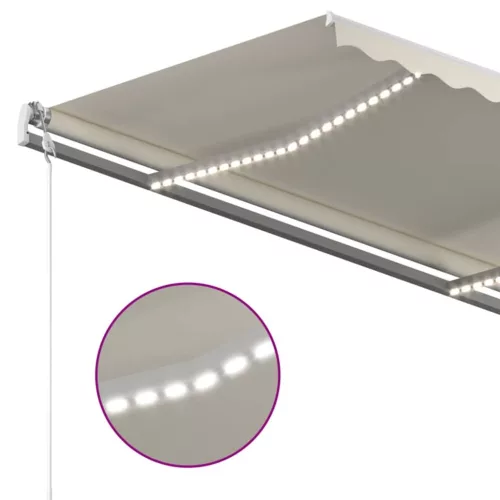  krémszínű automata szélérzékelős és LED-es napellenző 400x350cm