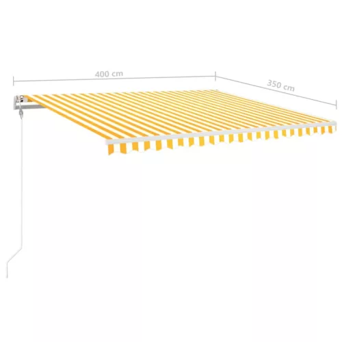  sárga-fehér szélérzékelős és LED-es napellenző 400x350 cm