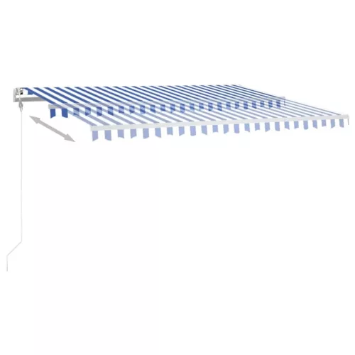  kék/fehér automata szélérzékelős és LED-es napellenző 450x350cm