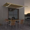  sárga-fehér szélérzékelős és LED-es napellenző 450 x 350 cm
