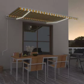    sárga-fehér szélérzékelős és LED-es napellenző 450 x 350 cm