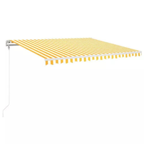  sárga-fehér szélérzékelős és LED-es napellenző 450 x 350 cm