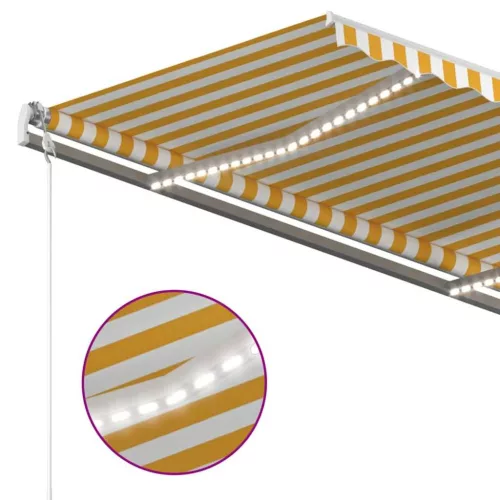  sárga-fehér szélérzékelős és LED-es napellenző 450 x 350 cm