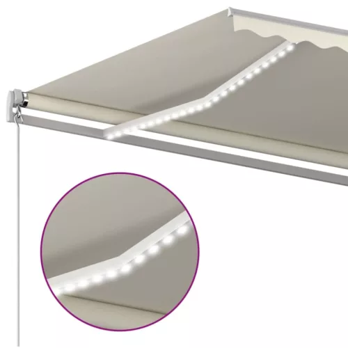  krémszínű kézzel kihúzható LED-es napellenző 500x350 cm