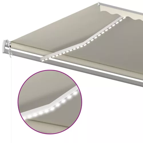  krémszínű automata szélérzékelős és LED-es napellenző 500x350cm