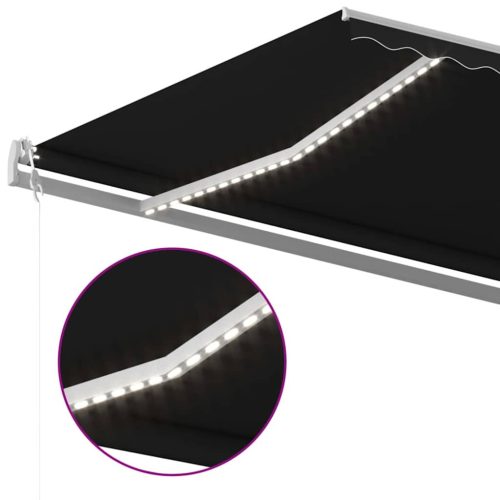  antracitszürke szélérzékelős és LED-es napellenző 500 x 350 cm