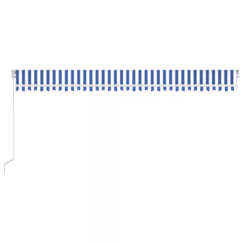  kék és fehér kézzel kihúzható LED-es napellenző 600 x 350 cm