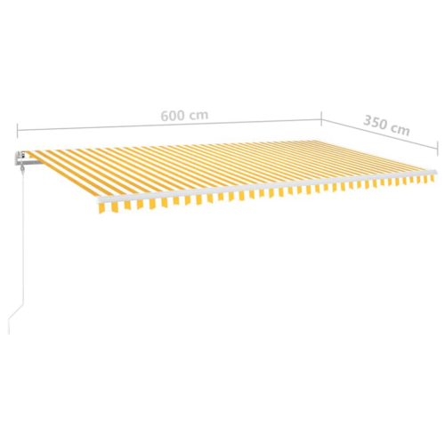  sárga-fehér szélérzékelős és LED-es napellenző 600 x 350 cm