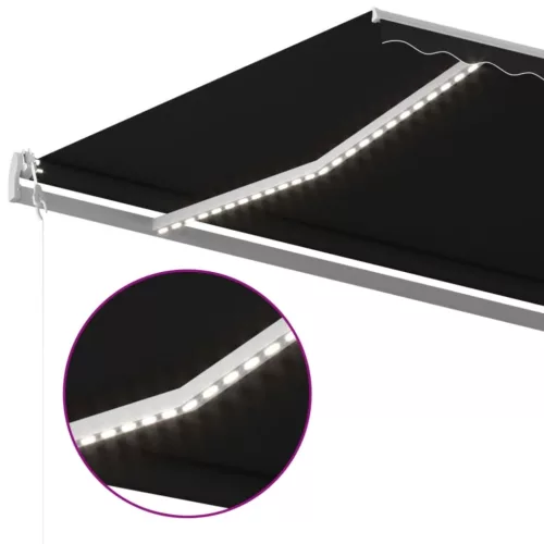  antracitszürke szélérzékelős és LED-es napellenző 600 x 350 cm