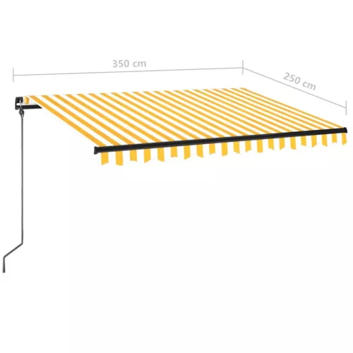  sárga és fehér kézzel kihúzható LED-es napellenző 350 x 250 cm