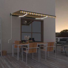   sárga-fehér szélérzékelős és LED-es napellenző 350 x 250 cm