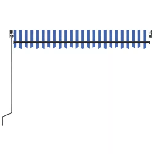  kék és fehér kézzel kihúzható LED-es napellenző 400 x 300 cm