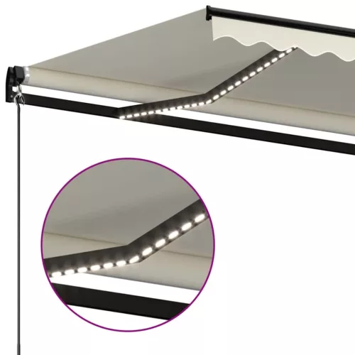  krémszínű kézzel kihúzható LED-es napellenző 500x300 cm