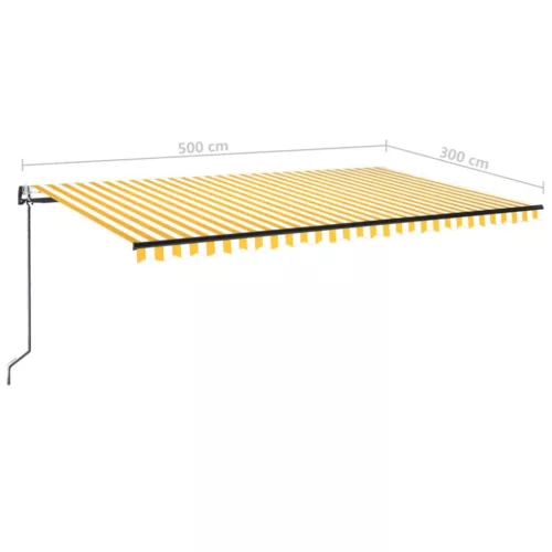  sárga-fehér szélérzékelős és LED-es napellenző 500 x 300 cm
