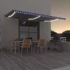  kék/fehér automata szélérzékelős és LED-es napellenző 600x300cm