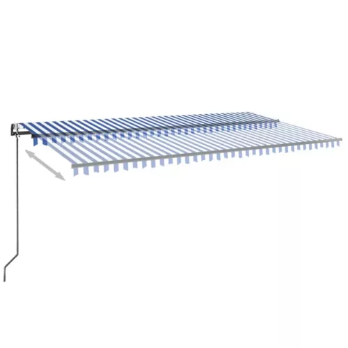  kék/fehér automata szélérzékelős és LED-es napellenző 600x300cm