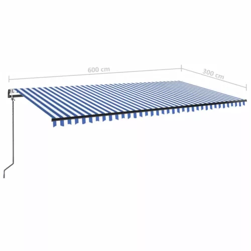  kék/fehér automata szélérzékelős és LED-es napellenző 600x300cm