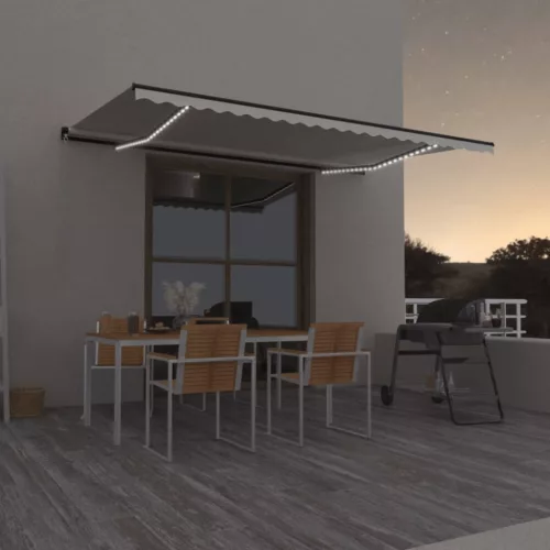  krémszínű kézzel kihúzható LED-es napellenző 500x350 cm