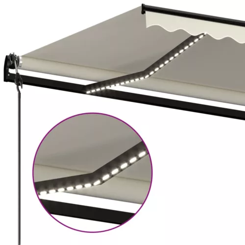  krémszínű automata szélérzékelős és LED-es napellenző 500x350cm