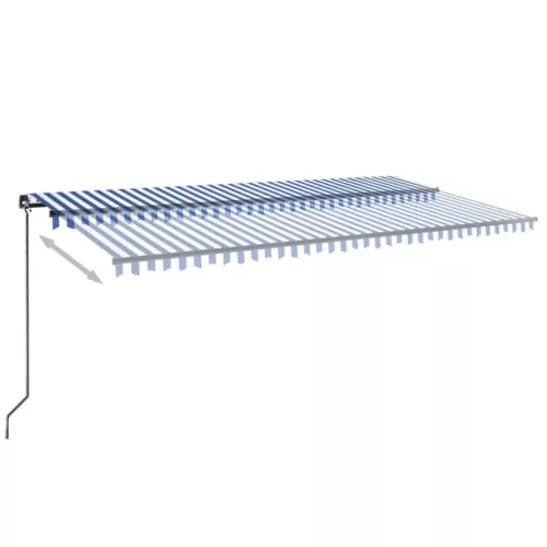  kék és fehér kézzel kihúzható napellenző 600 x 350 cm