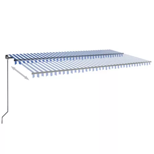  kék és fehér kézzel kihúzható LED-es napellenző 600 x 350 cm