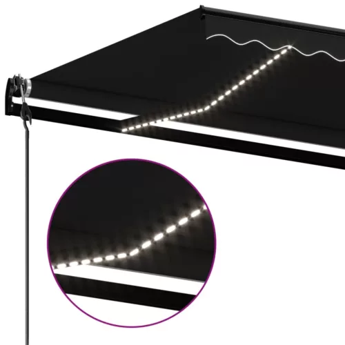  antracitszürke szélérzékelős és LED-es napellenző 600 x 350 cm