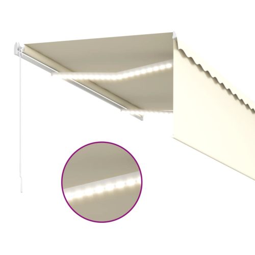  krémszínű LED-es kézzel kihúzható napellenző redőnnyel 3x2,5 m  