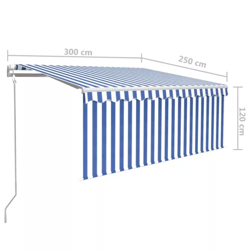  kék és fehér automata napellenző redőnnyel 3 x 2,5 m
