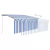  kék és fehér kézzel kihúzható napellenző redőnnyel 3,5 x 2,5 m  