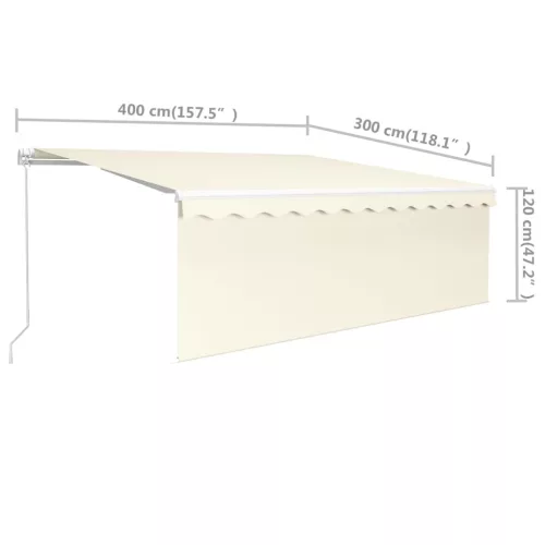  krémszínű kézzel kihúzható napellenző redőnnyel 4 x 3 m