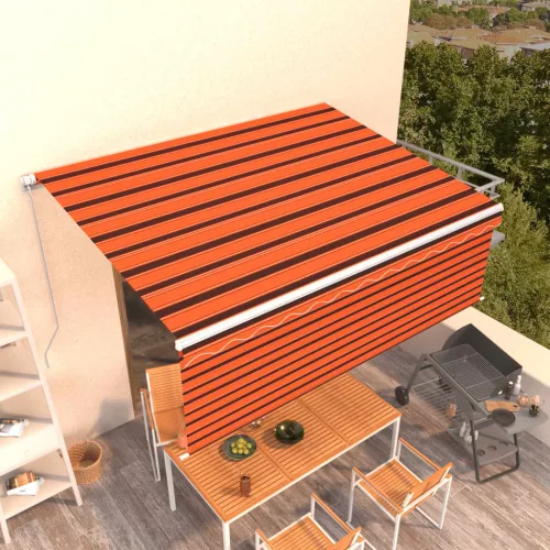  narancs és barna kézzel kihúzható napellenző redőnnyel 4 x 3 m