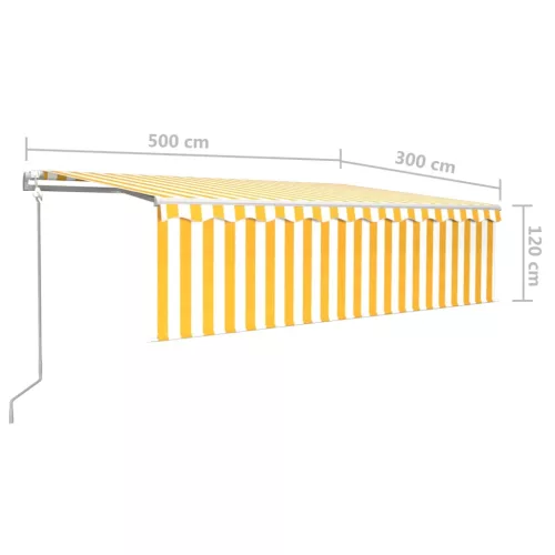  sárga-fehér redőnyös, LED-es, szélérzékelős napellenző 5x3 m 