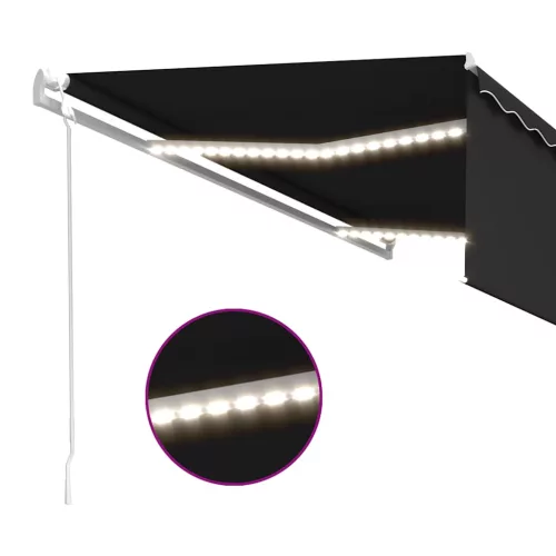 antracitszürke redőnyös, LED-es, szélérzékelős napellenző 5x3 m 